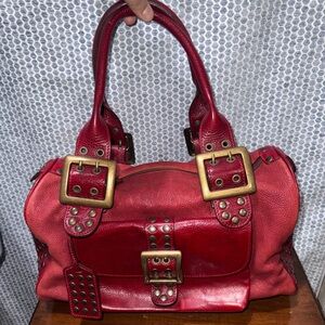 Be & D Red Satchel with Gold Buckles